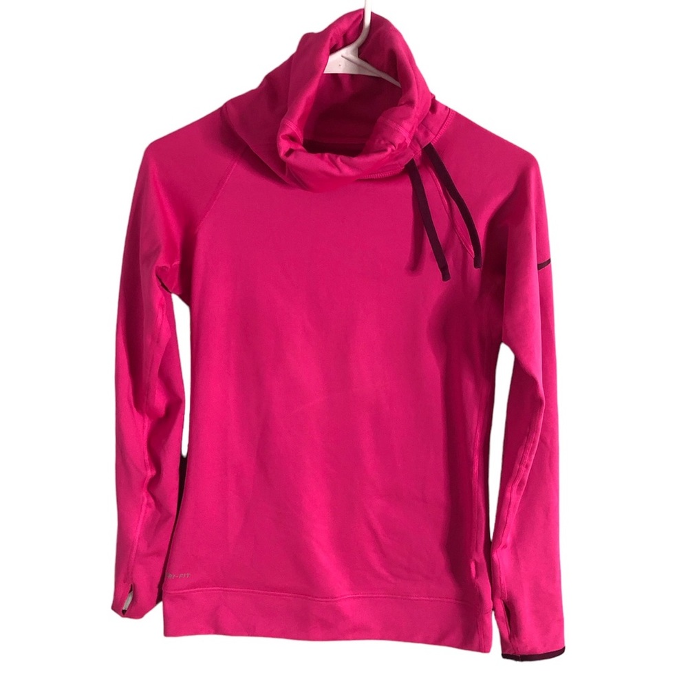 Nike Pro Dri Fit Hot Pink Cowl Neck Side Tie Long Sleeve Top Sweater